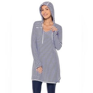 Coolibar Seacoast Swim Cover-Up Hooded Dress Black & White Stripe Beachy Coastal